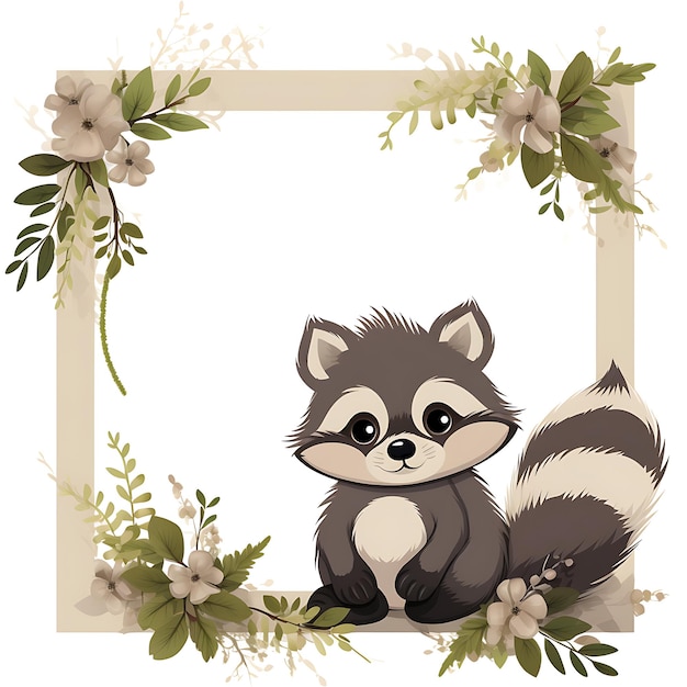 Tierrahmen eines entzückenden Baby-Raccoon, der einem Playfu 2D-Cute-Kreativdesign ähnelt