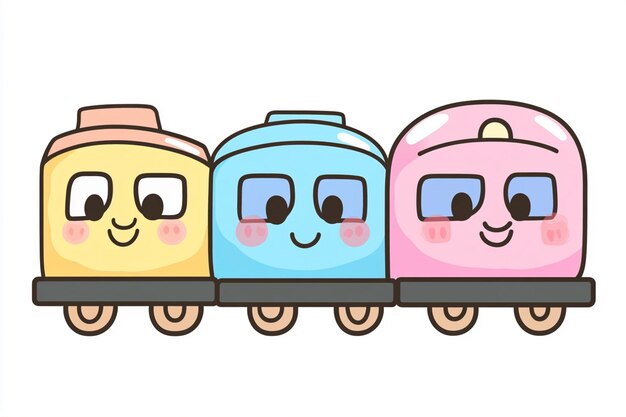 Foto título trem de brinquedo de desenho animado com carros coloridos