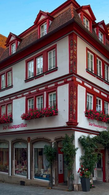 Foto traditionelle deutsche architektur halbholzhäuser im historischen zentrum rothenburg ob der tauber bayern mittelfranken deutschland 17. juli 2023