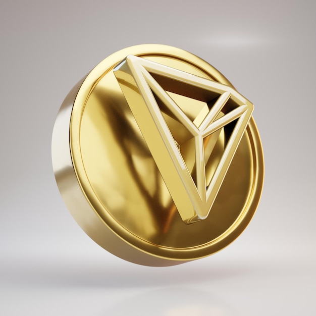 Tron-Kryptowährungsmünze. Gold 3d gerenderte Münze mit Tron-Symbol auf weißem Hintergrund.