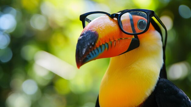 Foto tucano bonito em close-up com óculos um crânio de um pássaro chamado tucano generativo ai