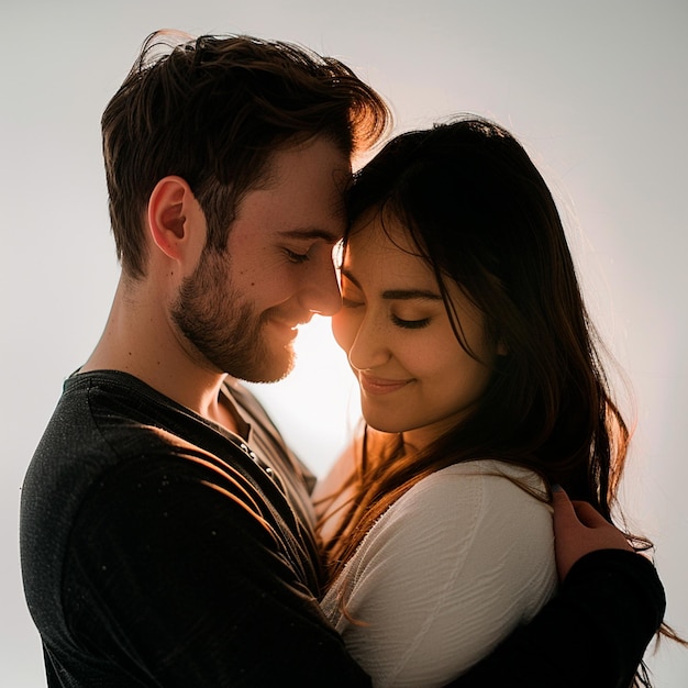 Foto um casal apaixonado abraçando-se em um fundo branco