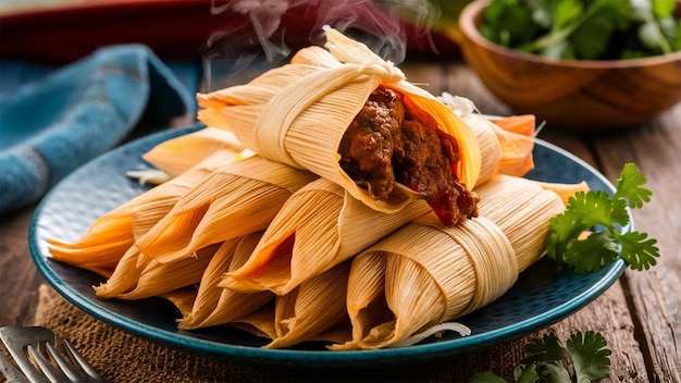 Um close-up de um lote de tamales recém-feitos