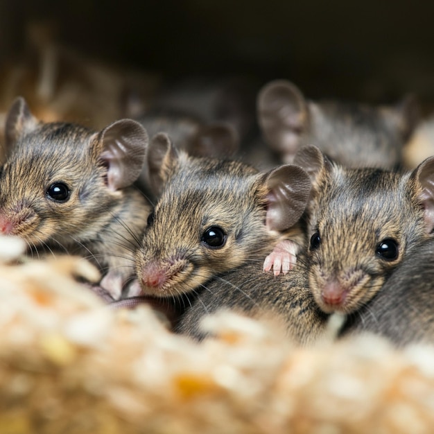 Foto um grupo de ratos está em uma gaiola com um sendo chamado rato