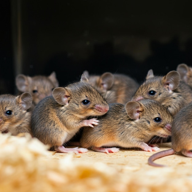 Foto um grupo de ratos está sentado juntos e um é rosa