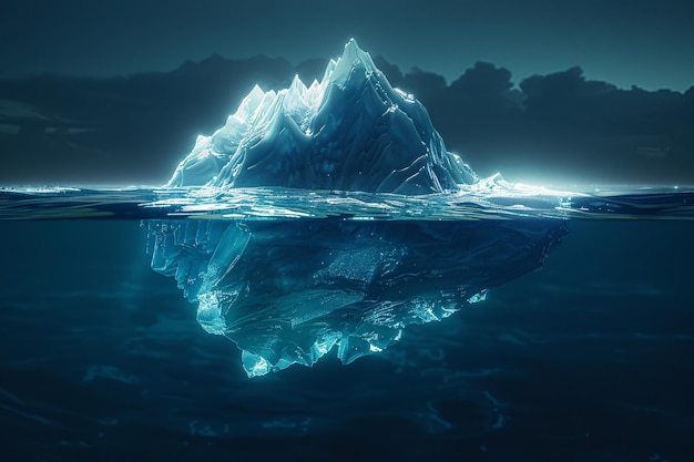 Foto um iceberg na água.