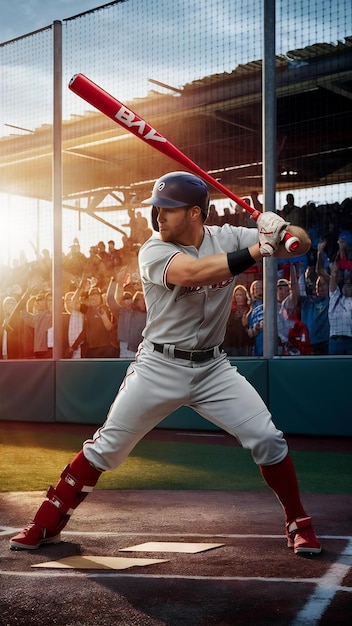 Um jogador de beisebol com um taco que diz taco no campo