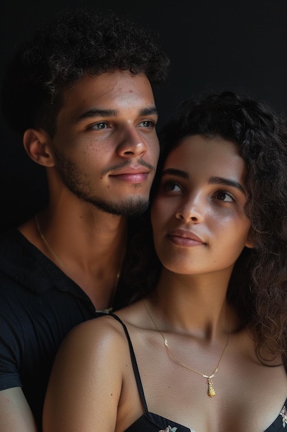 Foto um jovem casal em um fundo preto