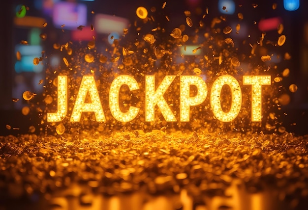 Foto um letreiro iluminado que diz jackpot