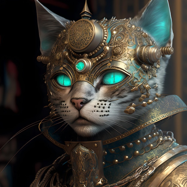 Um orgulhoso gato vermelho no estilo steampunk