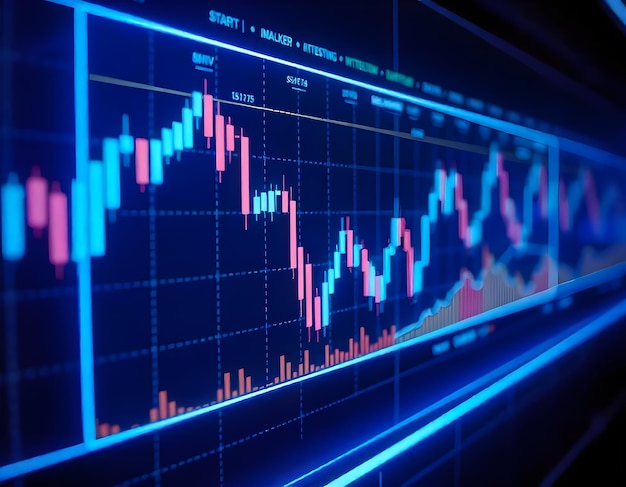 Foto um pano de fundo abstrato com crescimento do mercado de ações, queda de gráficos e indicadores financeiros digitais, ia geradora