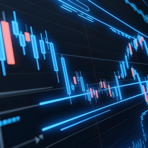 Foto um pano de fundo abstrato com crescimento do mercado de ações, queda de gráficos e indicadores financeiros digitais, ia geradora