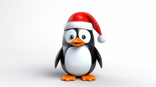 um pinguim vestindo um chapéu de santa com um chapinho de santa nele