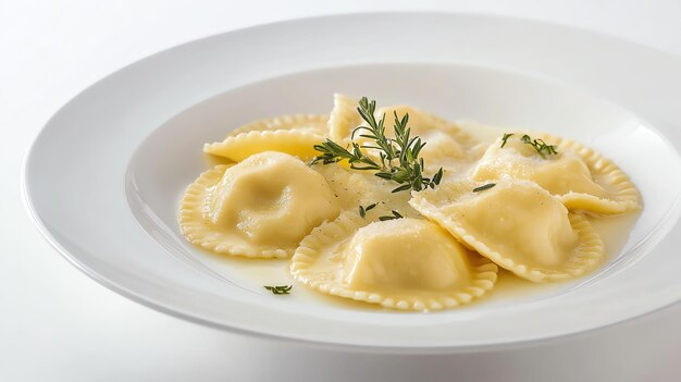 Foto um prato de ravioli com um molho branco