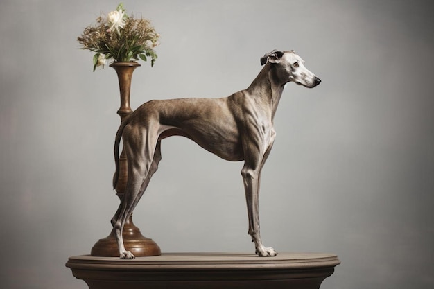 Foto uma estátua de um cão com flores nele