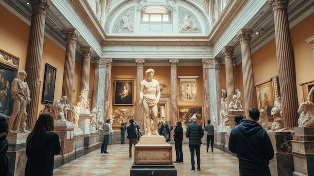 Foto uma estátua em um museu com uma janela ao fundo