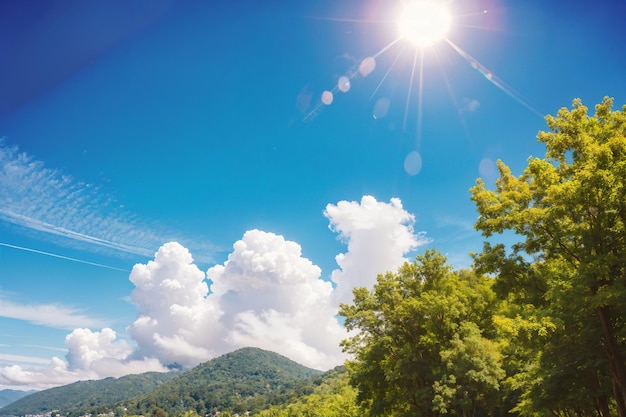 Foto uma imagem de um sol com uma montanha no fundo