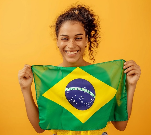 Foto uma mulher segurando uma bandeira que diz o mundo sobre ela