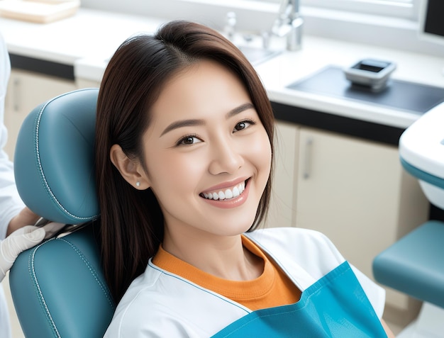 Foto uma mulher sorrindo em um escritório com uma bolsa que diz citação ela sorrindo citação