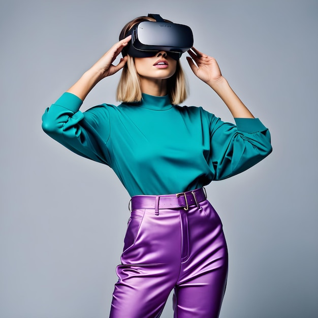 uma mulher usando um par de óculos de realidade virtual