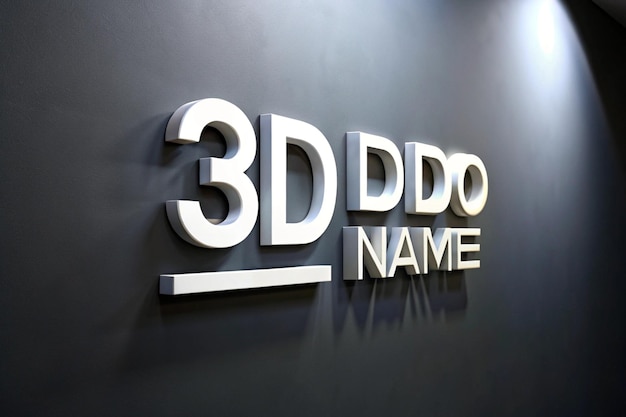 Foto uma parede preta com um logotipo 3d branco