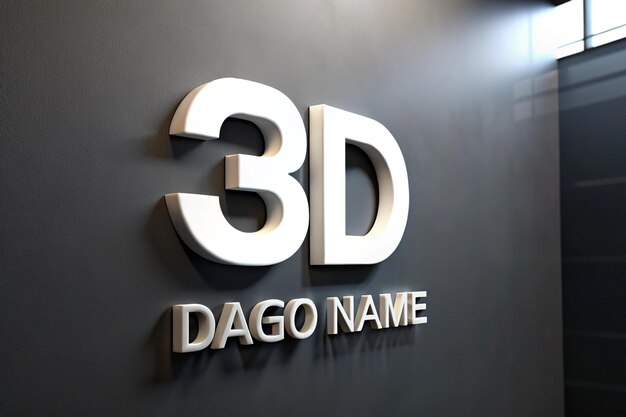 Foto uma parede preta com um modelo 3d de nome 3d em letras brancas