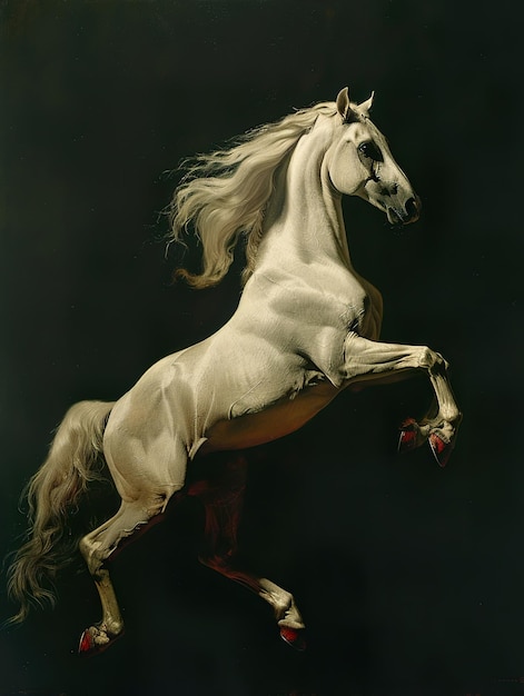 Foto uma pintura de um garanhão de cavalo de corpo inteiro de pé em suas patas traseiras no estilo de stubbs