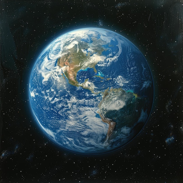 Foto uma pintura de um planeta com um fundo espacial que diz terra