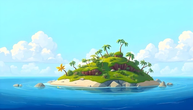 Foto uma pintura de uma ilha tropical com palmeiras e uma ilha tropical