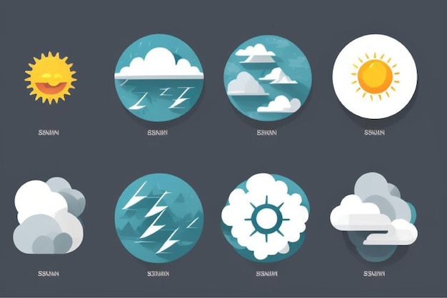 Foto uma série de ilustrações diferentes de diferentes climas e nuvens