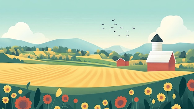 Foto vektorillustration des flachen designs von farm nature landscape