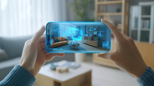 Foto virtuelles hausdesign auf dem smartphone