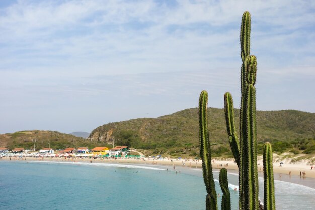 Foto vista panorâmica da praia das conchas em arraial do cabo, brasil, em dia de verão