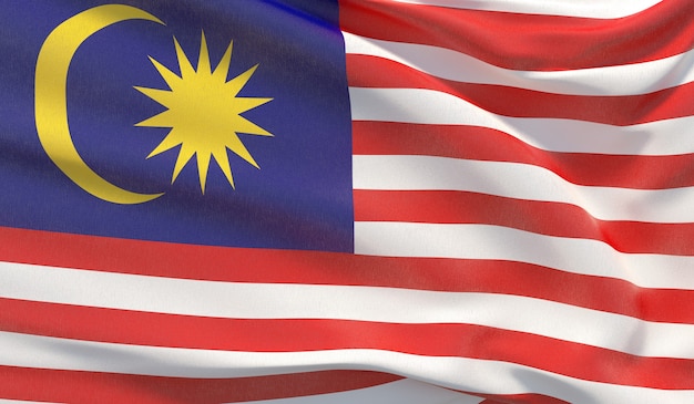 Waving Nationalflagge von Malaysia. Winkte hochdetaillierte Nahaufnahmen 3D-Rendering.