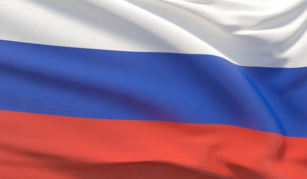 Wehende Nationalflagge Russlands. Winkte hochdetaillierte Nahaufnahmen 3D-Rendering.