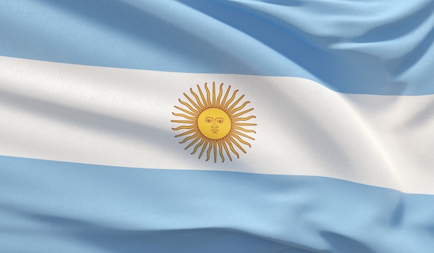 Wehende Nationalflagge von Argentinien. Winkte hochdetaillierte Nahaufnahmen 3D-Rendering.