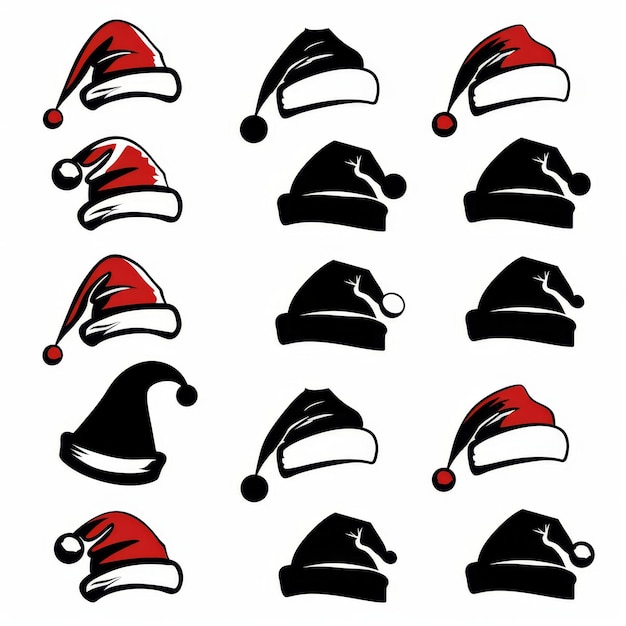 Foto weihnachtsmann-hut-ikon weihnachten-hut santa claus-hut rot-ferien-kostüm-symbol xmas-hut flaches schild auf weiß