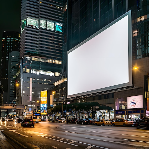 Foto werbetafel in der nacht in der straße leere quadratische werbetafel-mockup isoliert auf weißem hintergrund