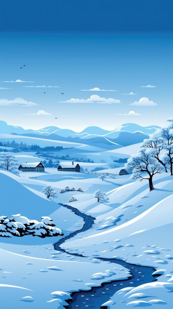 Foto winterlandschaft mit schneebedeckter landschaft und fluss ai