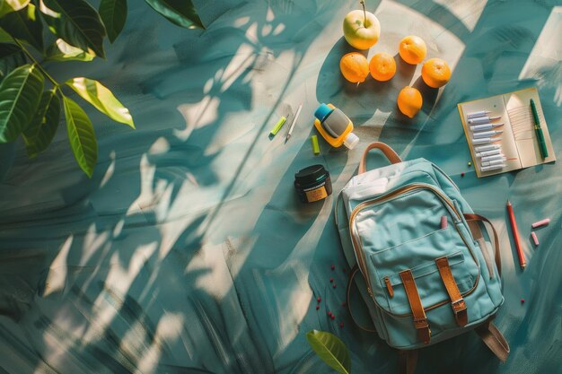 Foto wohnung mit schulausrüstung, rucksack und kopierplatz