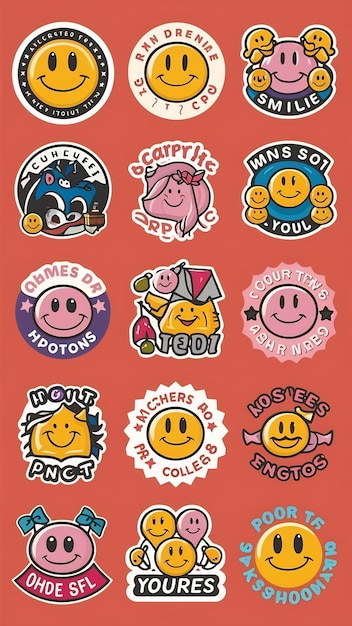 Foto y2k stickers pack cool vector design trendy cute girly patches colecção sorriso emoções