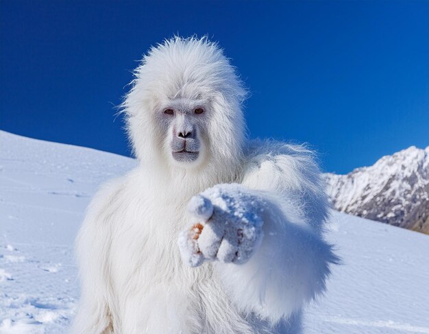 Foto yeti nos himalaias lenda misteriosa de criptozoologia trekking através de montanhas nevadas