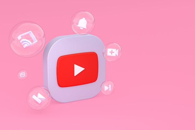 Foto youtube-symbol auf dem bildschirm smartphone oder handy 3d-render auf rosa hintergrund