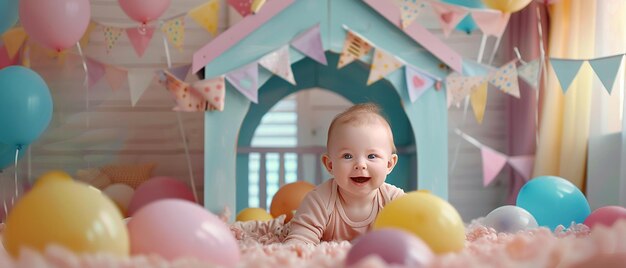 Foto zwei babys spielen in einem spielhaus