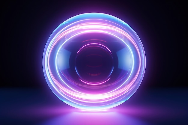 Free Photo 3d abstract creative sphere with neon light