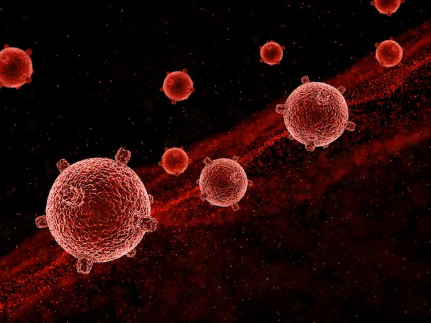 Free photo 3d abstract medical background with virus cells and floating particles