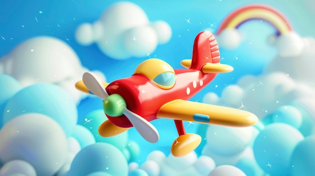 Free photo 3d cartoon airplane in the sky