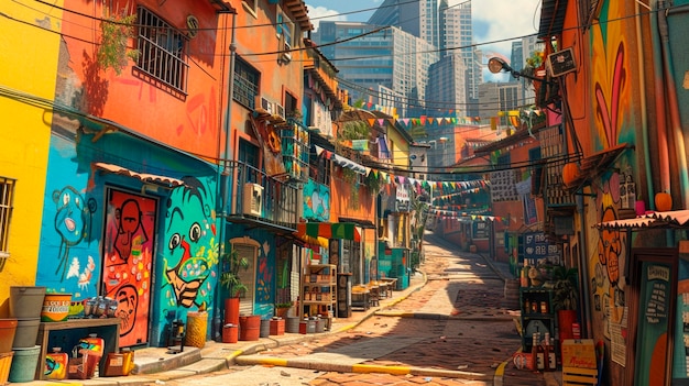 Foto gratuita 3d cartone animato paesaggio di villaggio latinoamericano