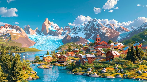 Foto gratuita 3d cartone animato paesaggio di villaggio latinoamericano