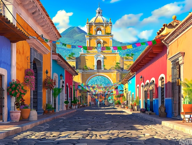 Free photo 3d cartoon latin american village scenery